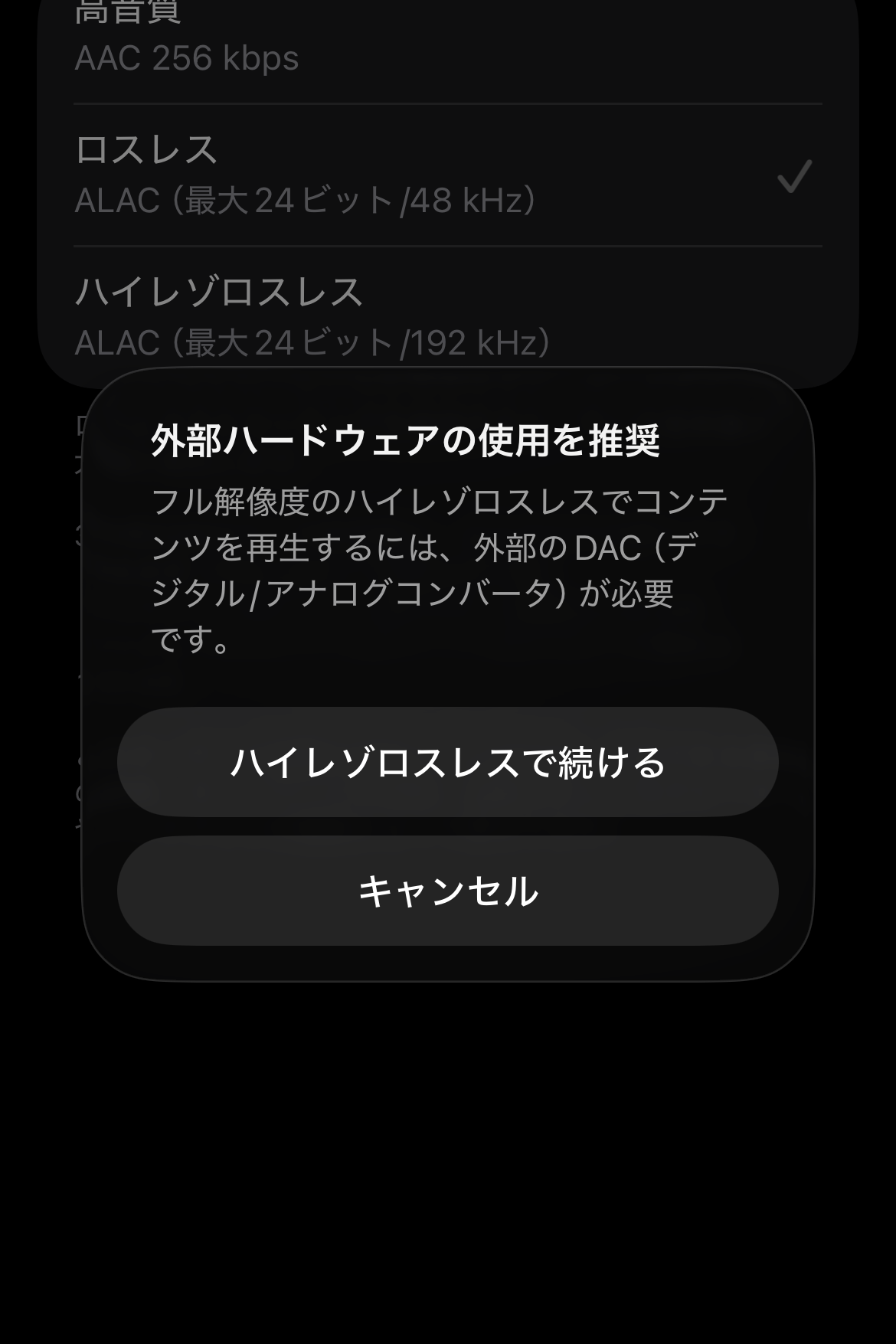 Apple Music ハイレゾ音質 DAC接続が必要